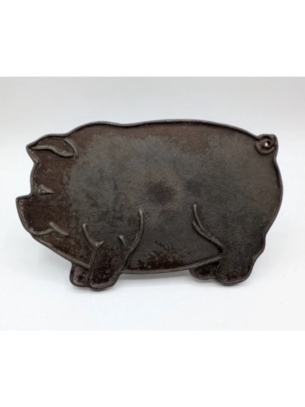 Vintage Cast Iron Bacon Press Pig Shaped Wooden Ball Handle 8